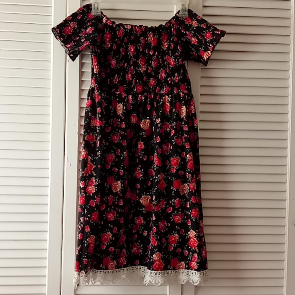 Off the shoulder black floral dress
